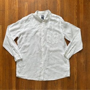 Gap 100% Linen Button Up Long Sleeve Shirt | L Tall | White